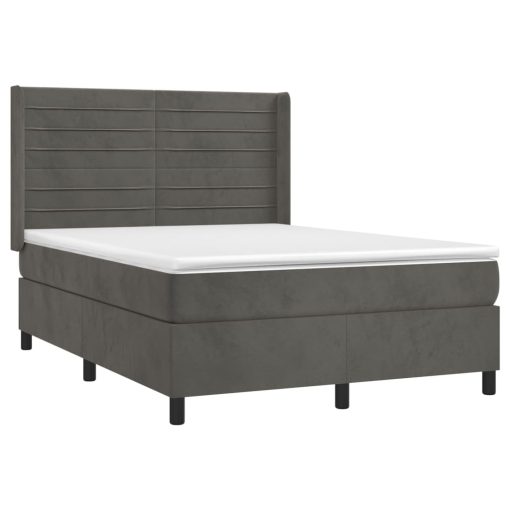 Box spring postelja z vzmetnico LED temno siva 140x200 cm žamet