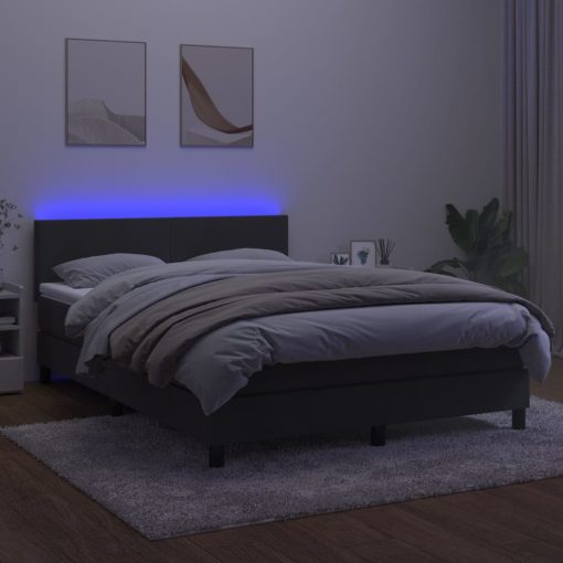 Box spring postelja z vzmetnico LED temno siva 140x200 cm žamet