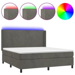 Box spring postelja z vzmetnico LED temno siva 160x200 cm žamet