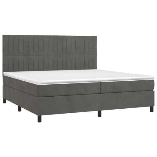 Box spring postelja z vzmetnico LED temno siva 200x200 cm žamet
