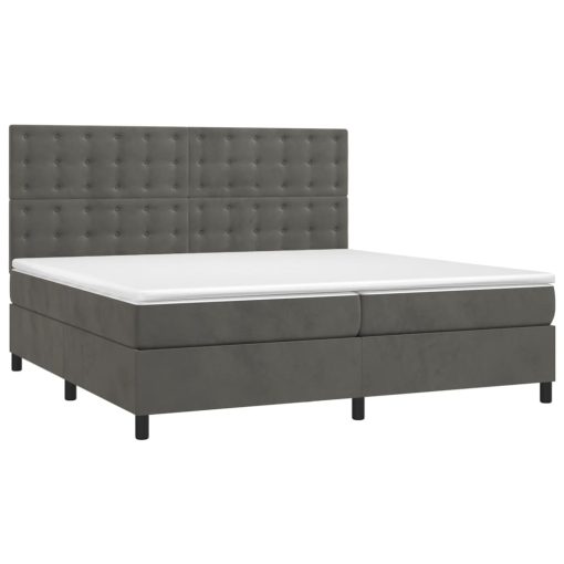 Box spring postelja z vzmetnico LED temno siva 200x200 cm žamet