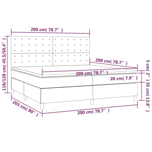 Box spring postelja z vzmetnico LED temno siva 200x200 cm žamet