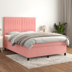 Box spring postelja z vzmetnico roza 140x200 cm žamet