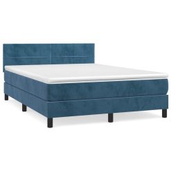 Box spring postelja z vzmetnico temno modra 140x200 cm žamet