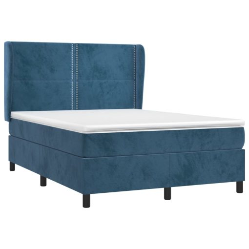 Box spring postelja z vzmetnico temno modra 140x200 cm žamet