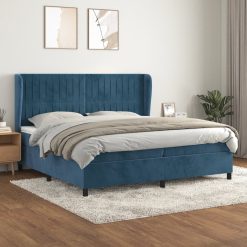 Box spring postelja z vzmetnico temno modra 200x200 cm žamet