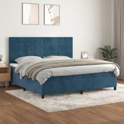 Box spring postelja z vzmetnico temno modra 200x200 cm žamet