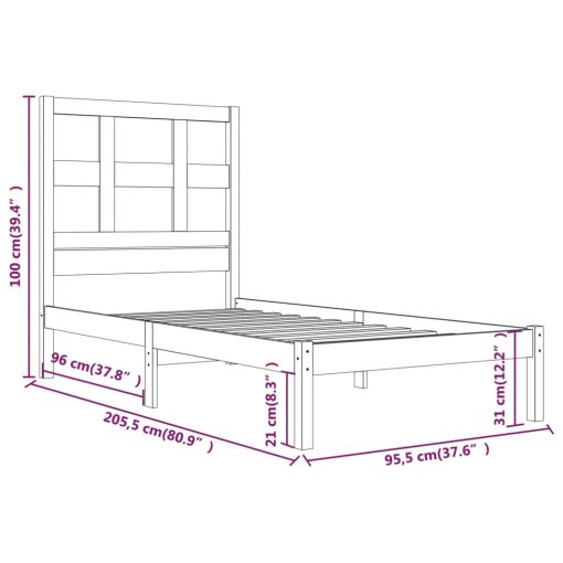 Posteljni okvir brez vzmetnice 90x200 cm trdna borovina