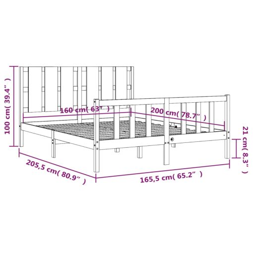 Posteljni okvir brez vzmetnice bel 160x200 cm trdna borovina