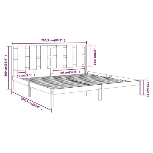 Posteljni okvir siv iz trdne borovine 200x200 cm