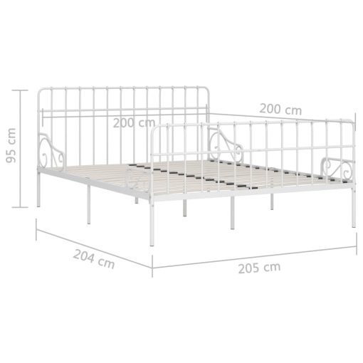 Posteljni okvir z letvenim dnom bel kovinski 200x200 cm