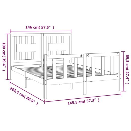 Posteljni okvir z vzglavjem bel trdna borovina 140x200 cm