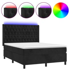 Box spring postelja z vzmetnico LED črna 140x200 cm žamet