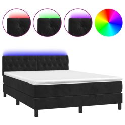 Box spring postelja z vzmetnico LED črna 140x200 cm žamet