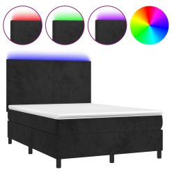 Box spring postelja z vzmetnico LED črna 140x200 cm žamet