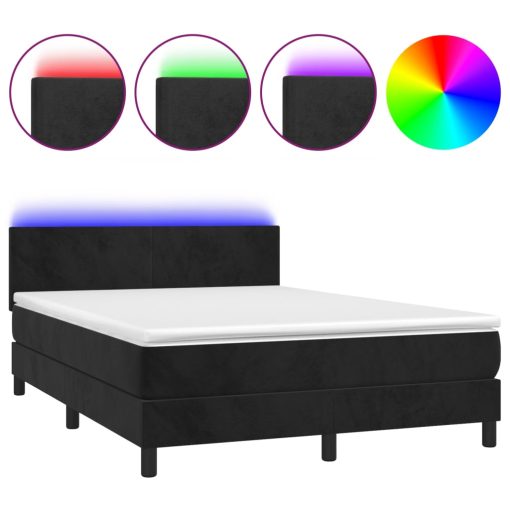 Box spring postelja z vzmetnico LED črna 140x200 cm žamet