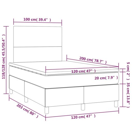 Box spring postelja z vzmetnico LED temno modra 120x200cm žamet