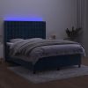 Box spring postelja z vzmetnico LED temno modra 140x200cm žamet