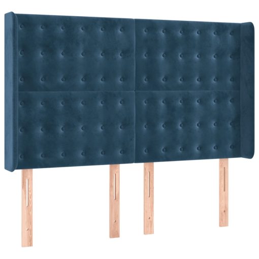 Box spring postelja z vzmetnico LED temno modra 140x200cm žamet