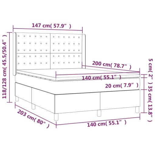 Box spring postelja z vzmetnico LED temno modra 140x200cm žamet