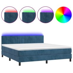 Box spring postelja z vzmetnico LED temno modra 160x200cm žamet