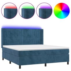 Box spring postelja z vzmetnico LED temno modra 160x200cm žamet