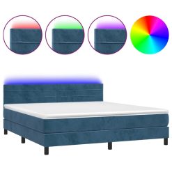 Box spring postelja z vzmetnico LED temno modra 160x200cm žamet