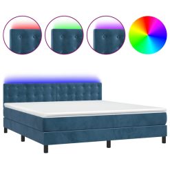 Box spring postelja z vzmetnico LED temno modra 160x200cm žamet