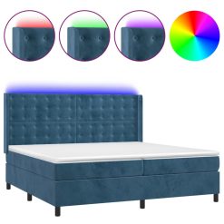 Box spring postelja z vzmetnico LED temno modra 200x200cm žamet