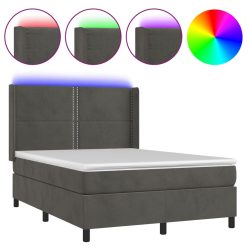 Box spring postelja z vzmetnico LED temno siva 140x200 cm žamet