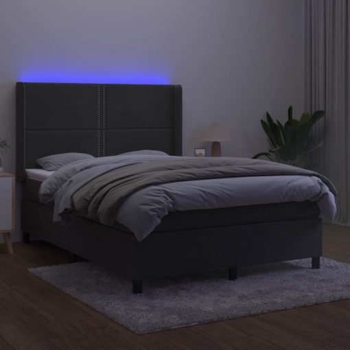 Box spring postelja z vzmetnico LED temno siva 140x200 cm žamet