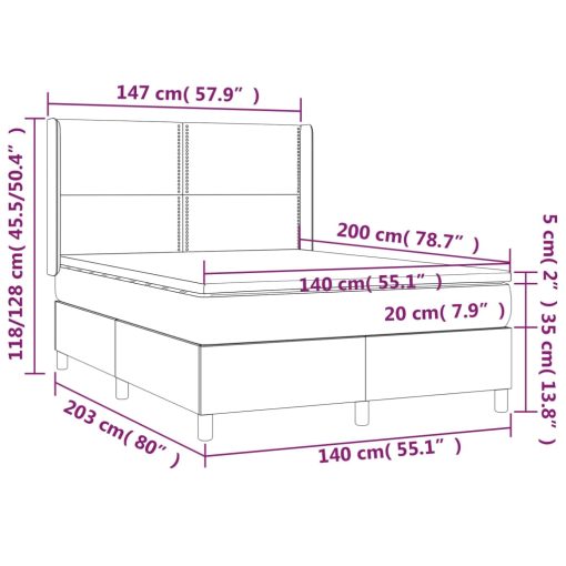 Box spring postelja z vzmetnico LED temno siva 140x200 cm žamet