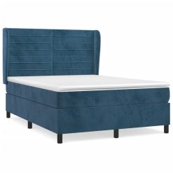 Box spring postelja z vzmetnico temno modra 140x200 cm žamet