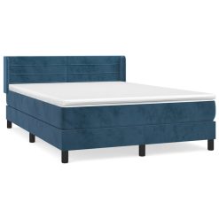 Box spring postelja z vzmetnico temno modra 140x200 cm žamet