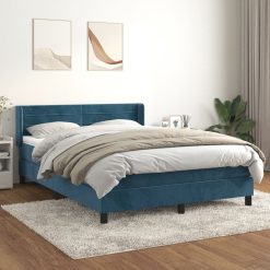 Box spring postelja z vzmetnico temno modra 140x200 cm žamet