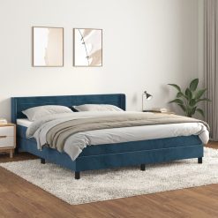 Box spring postelja z vzmetnico temno modra 160x200 cm žamet