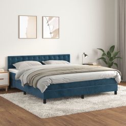 Box spring postelja z vzmetnico temno modra 160x200 cm žamet