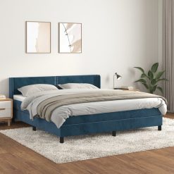 Box spring postelja z vzmetnico temno modra 160x200 cm žamet