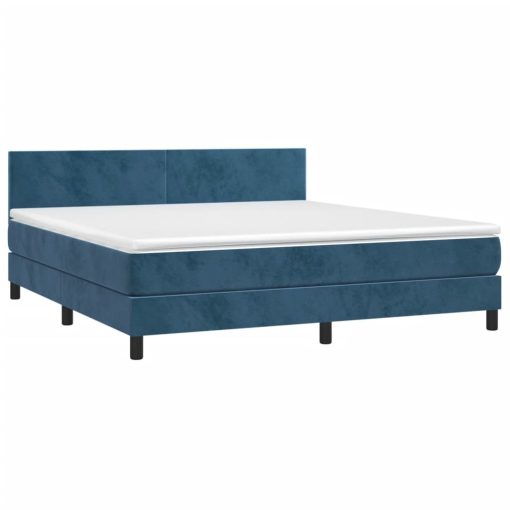 Box spring postelja z vzmetnico temno modra 160x200 cm žamet