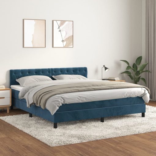 Box spring postelja z vzmetnico temno modra 160x200 cm žamet