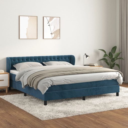 Box spring postelja z vzmetnico temno modra 160x200 cm žamet