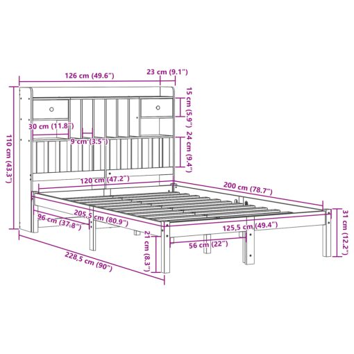 Knjižna postelja brez vzmetnice 120x200 cm trdna borovina