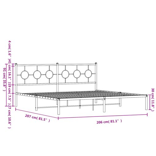 Kovinski posteljni okvir z vzglavjem bel 200x200 cm