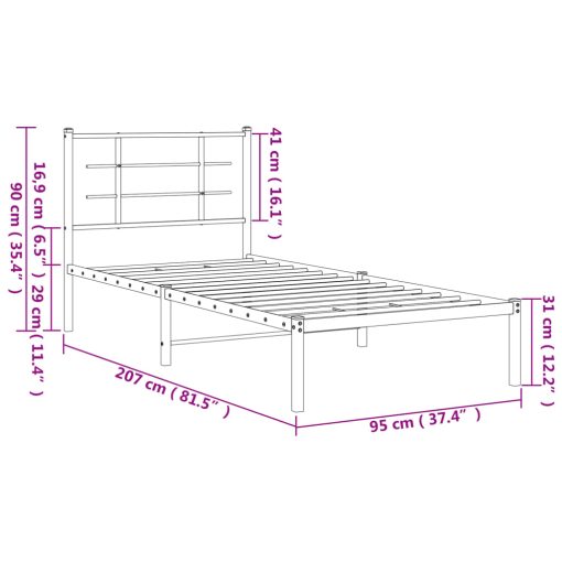 Kovinski posteljni okvir z vzglavjem bel 90x200 cm