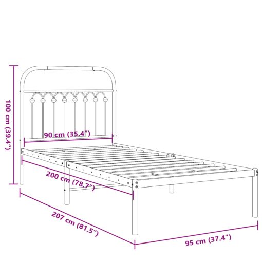 Kovinski posteljni okvir z vzglavjem črn 90x200 cm