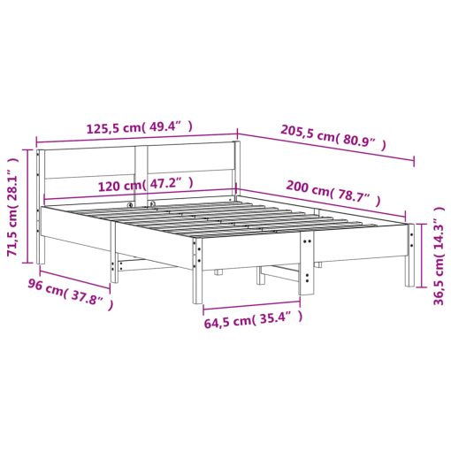 Posteljni okvir brez vzmetnice 120x200 cm trdna borovina