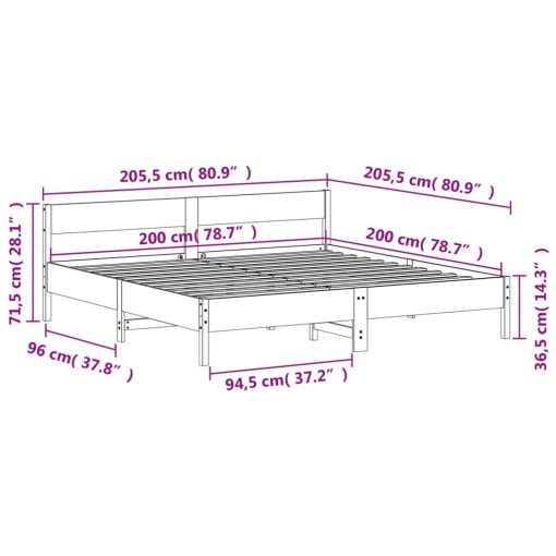 Posteljni okvir brez vzmetnice 200x200 cm trdna borovina