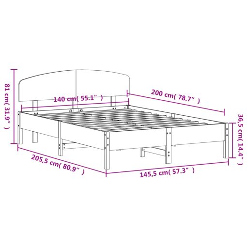 Posteljni okvir brez vzmetnice bel 140x200 cm trdna borovina