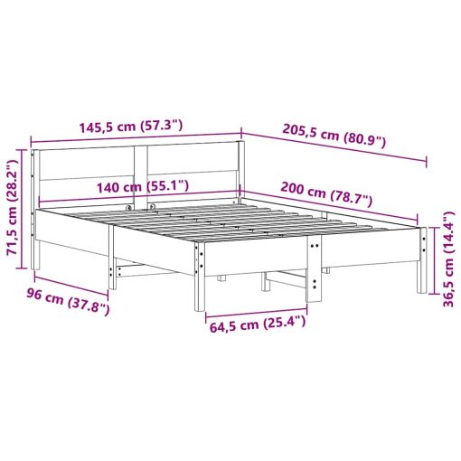 Posteljni okvir brez vzmetnice bel 140x200 cm trdna borovina