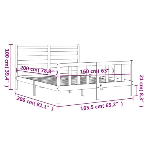 Posteljni okvir brez vzmetnice bel 160x200 cm trdna borovina